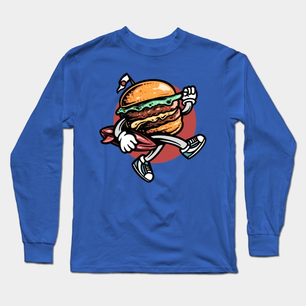 surfing burger cartoon Long Sleeve T-Shirt by donipacoceng